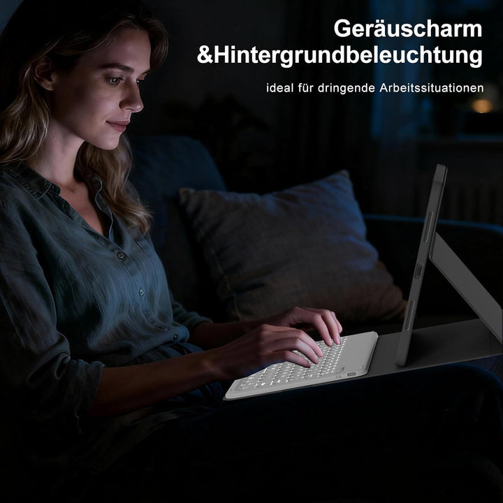 Hülle mit Tastatur für iPad A16 11/10 Generation (2025/2022, 11/10.9 Zoll), 7 Farben Beleuchtete Abn