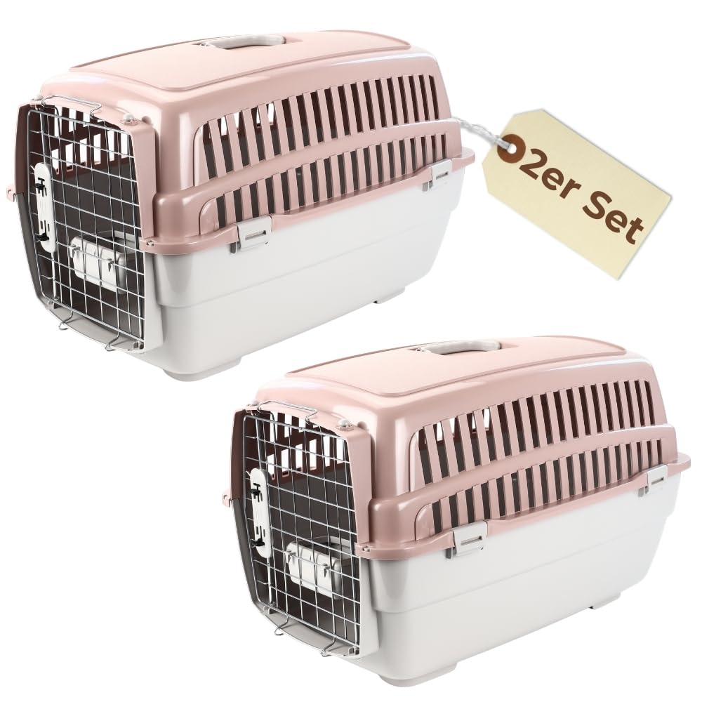 2er Set Transportbox IATA Flugbox Flugzeug Hundebox Hunde Transportbox Hund für 2 Tiertransportbox H
