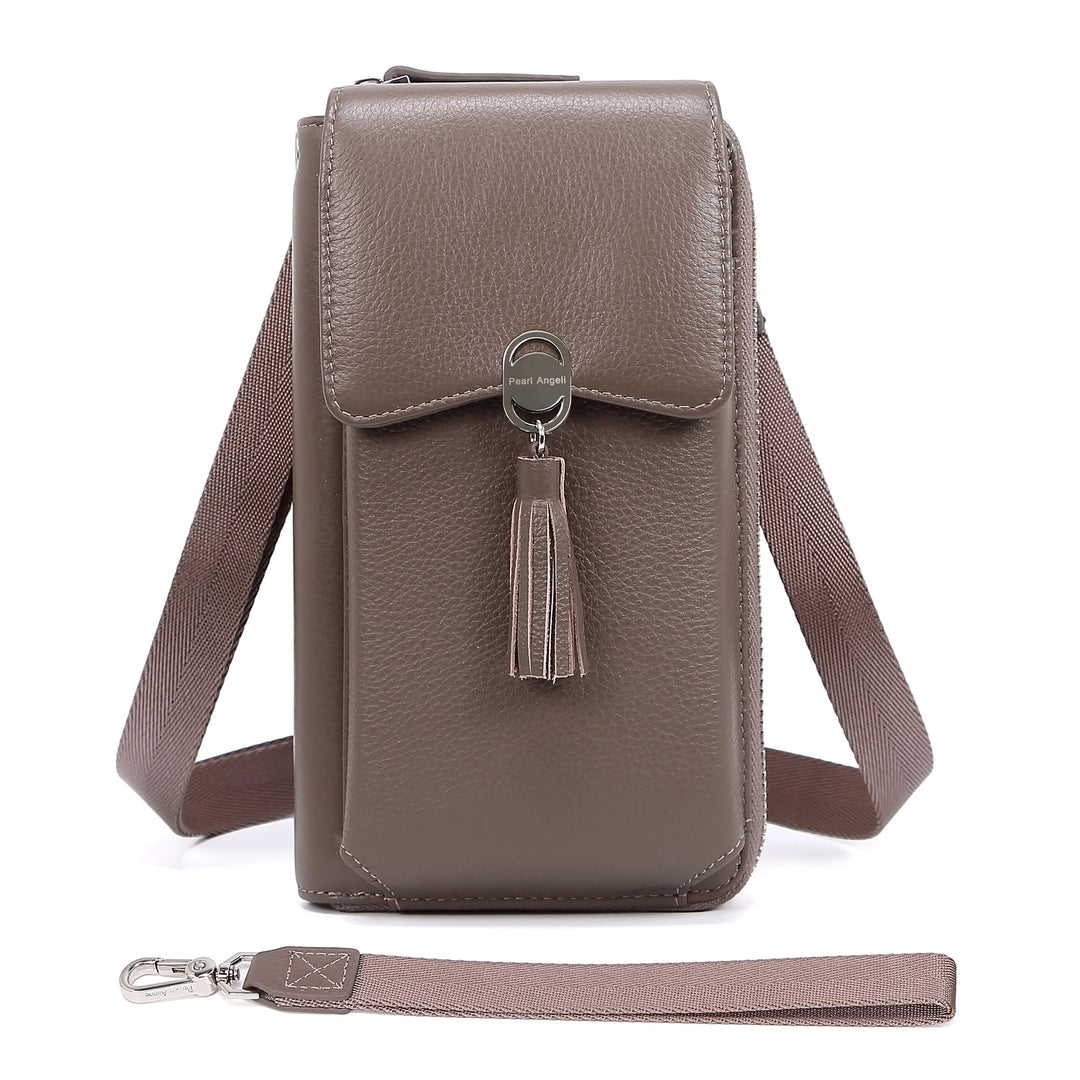 Pearl Angeli Weiches Echtes Leder Handy Umhängetasche - Handytasche Geldbörse Damen RFID Schutz klei