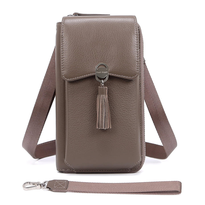Pearl Angeli Weiches Echtes Leder Handy Umhängetasche - Handytasche Geldbörse Damen RFID Schutz klei