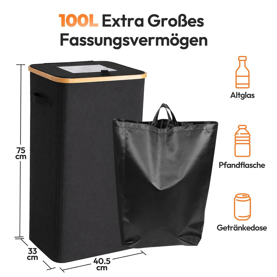Müllsackständer Gelber Sack Ständer 100L - Mülleimer mit Deckel Waschbare Innentasche Pfandflaschen