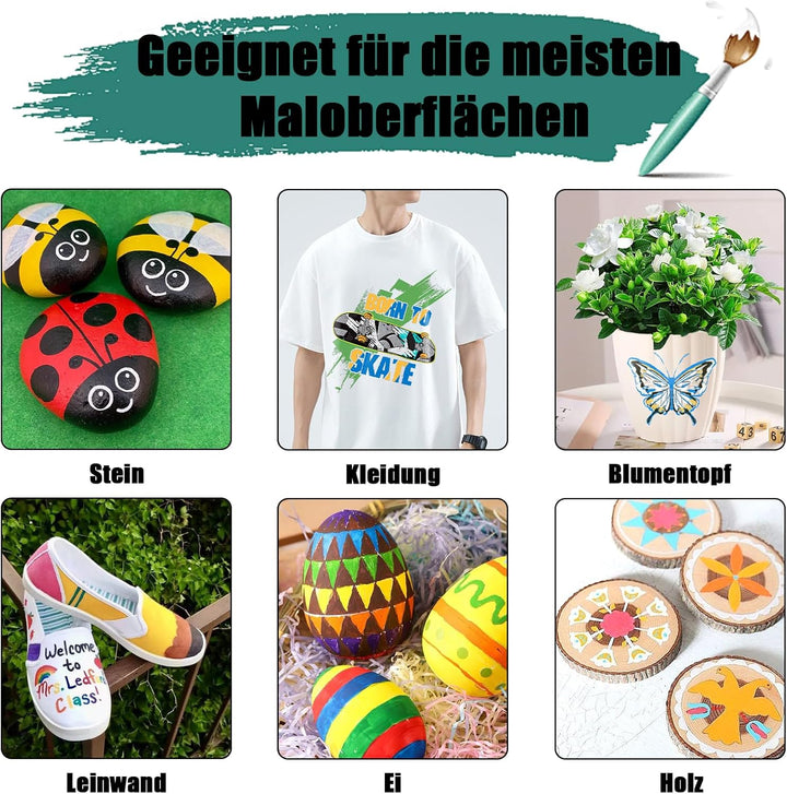 TBC Acrylfarben Set 36 x 60ml Acrylic Paint Set mit 10 Pinseln Wasserfest und Lichtecht Schnell Troc