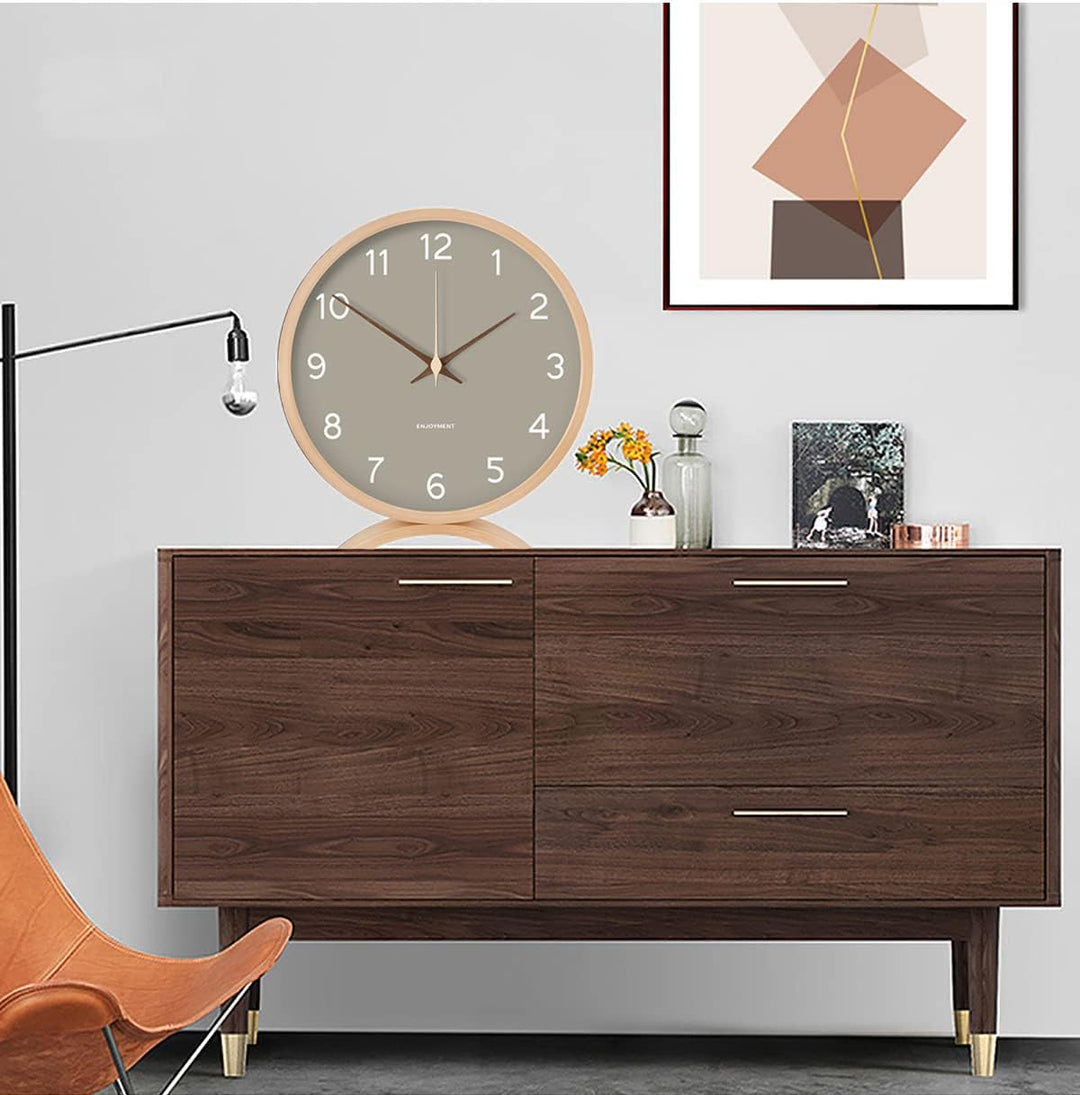 Maxspace Tischuhr Analog, 21cm Holz Tischuhr Batteriebetrieben,Tischuhr ohne Ticken für Schlafzimmer