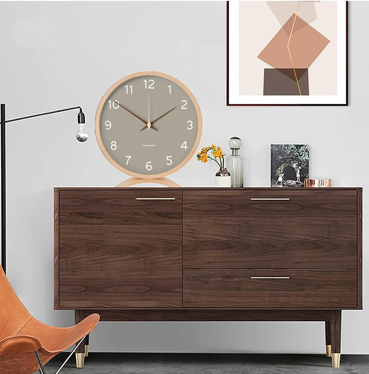 Maxspace Tischuhr Analog, 21cm Holz Tischuhr Batteriebetrieben,Tischuhr ohne Ticken für Schlafzimmer
