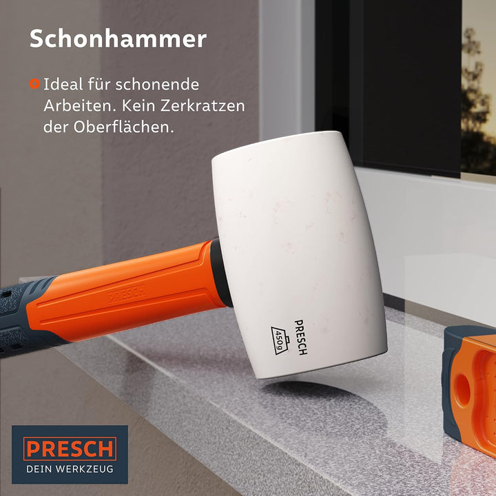 Presch Gummihammer Weiss 450g - Hartgummihammer mit Fiberglasstiel - ⌀=55mm - Weisser Naturkautschuk