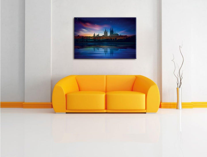 Polarlichter über der Skyline von Köln Format: 100x70 auf Leinwand, XXL riesige Bilder fertig gerahm