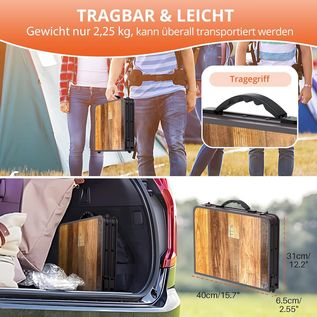 FUNYKICH Campingtisch Klapptisch 58x40cm, Faltbarer Grilltisch mit 3 Höhen Verstellbarer(26/48/70cm)
