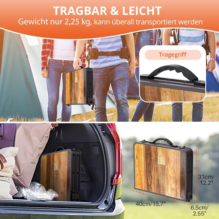 FUNYKICH Campingtisch Klapptisch 58x40cm, Faltbarer Grilltisch mit 3 Höhen Verstellbarer(26/48/70cm)