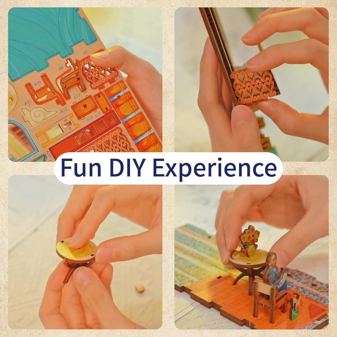 Tonecheer DIY Book Nook Kit 3D Holzpuzzle Modellbausatz für Erwachsene, mit Licht Booknook Bastelset