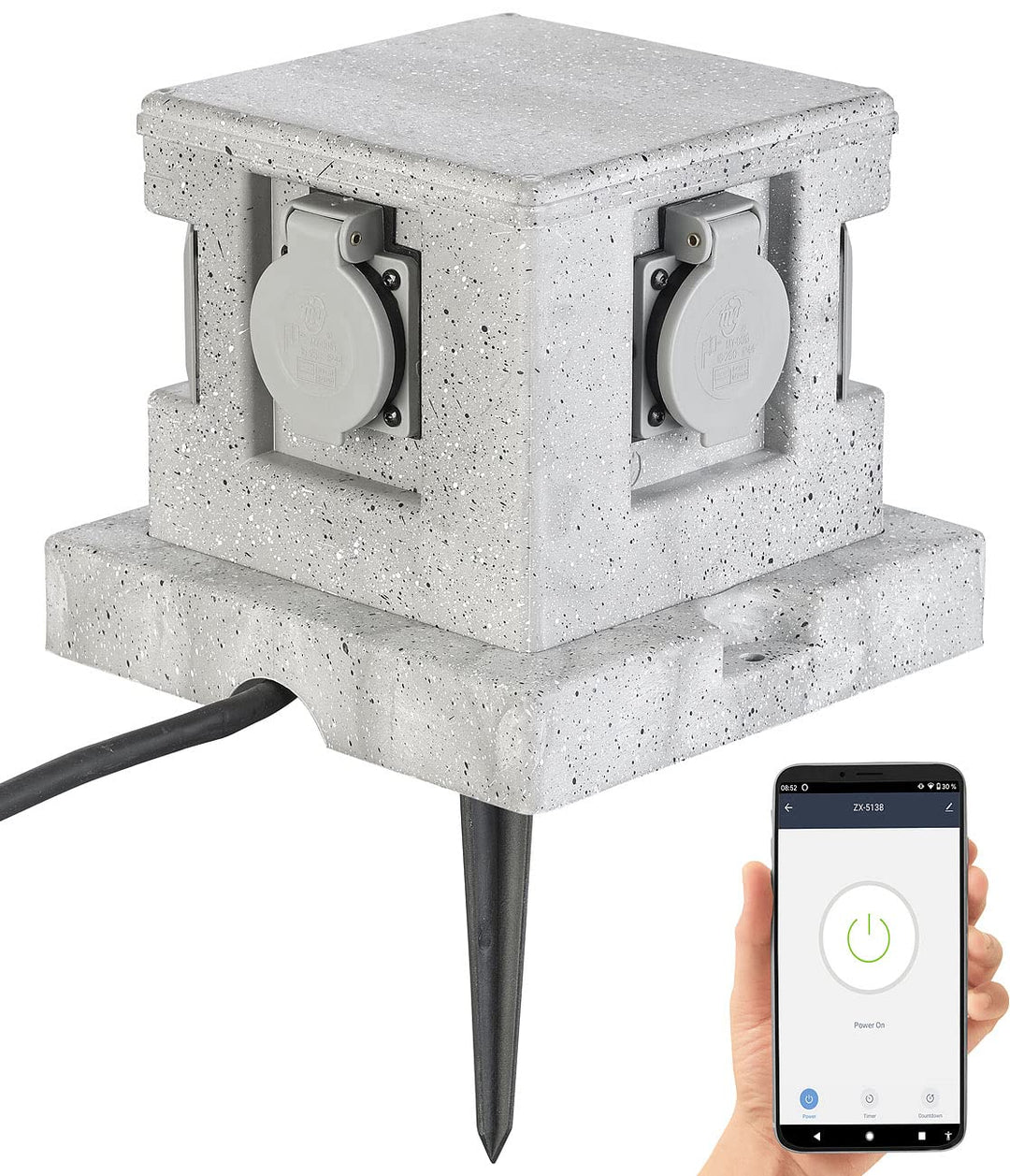 Royal Gardineer Steckdosenstein: 4-fach-WLAN-Garten-Steckdose, App, Sprachbefehl, 16 A, 3.680 W, IP4