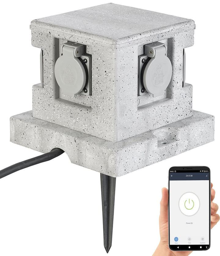 Royal Gardineer Steckdosenstein: 4-fach-WLAN-Garten-Steckdose, App, Sprachbefehl, 16 A, 3.680 W, IP4