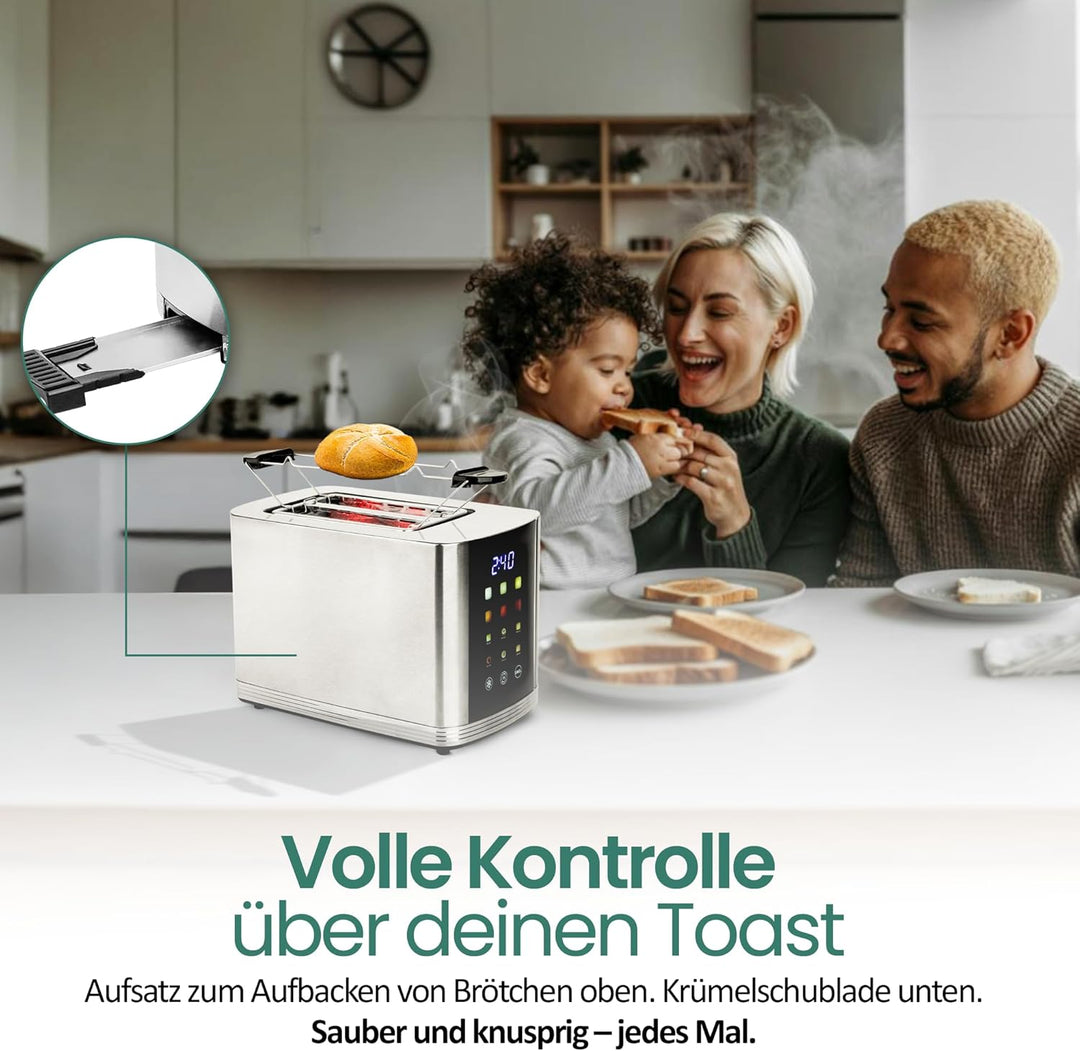 EMERIO Edelstahl Toaster mit grossem FARB Display | Touch | 2 Toastschlitze | Zentrierautomatik | Kr