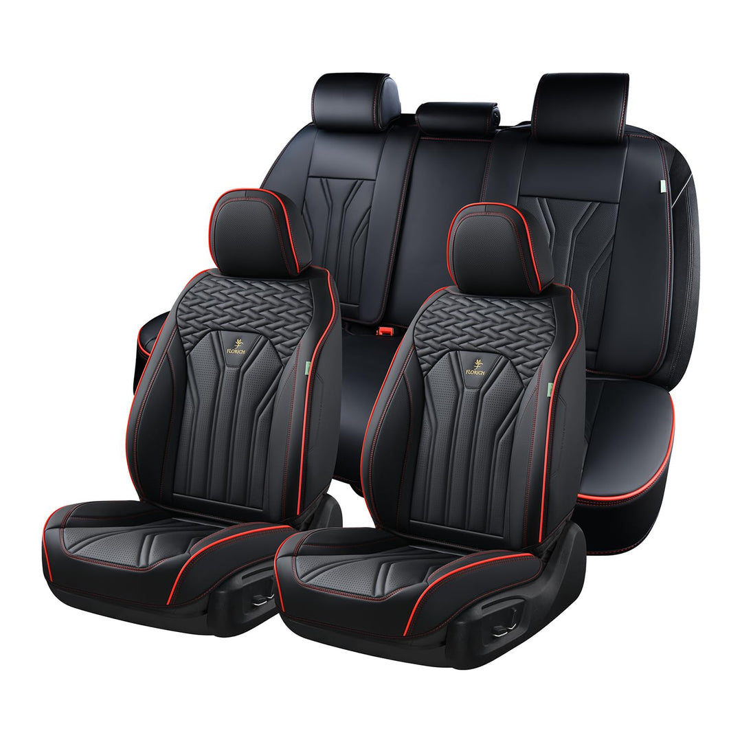 FLORICH Autositzbezüge Leder, Vorder- und Rücksitzbezüge, 5 Stück, komplettes Set, universell passen