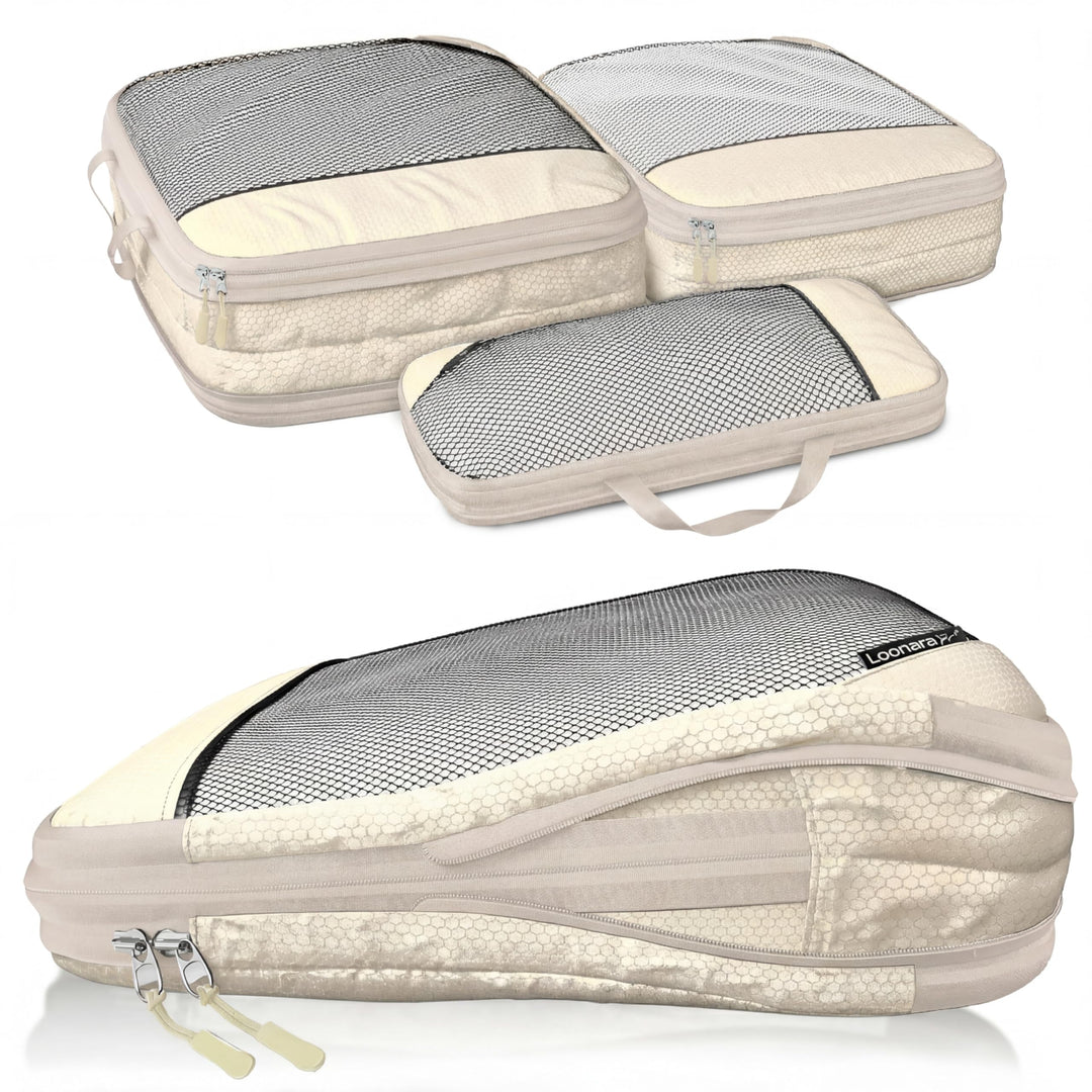 Packing Cubes Set für Koffer und Rucksack [3-teilig] mit Wäschebeutel - mehr Platz im Koffer oder Ba