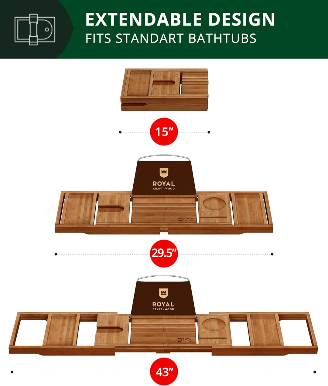 ROYAL CRAFT WOOD Badewannenablage aus Bambus, inkl. Seifenhalter, Braun, Braun