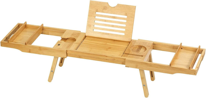 BadeStern Badewannenablage: Verstellbare Badewannen-Ablage & Bett-Tablett, Bambusholz, 75-109 cm (Ba