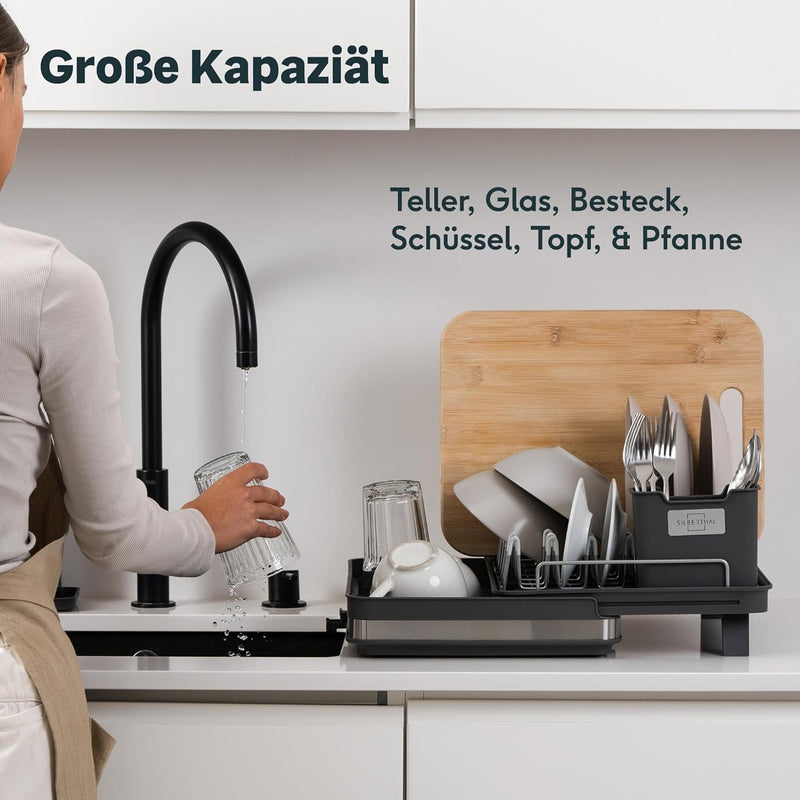 SILBERTHAL Geschirr Abtropfgestell Gross - Rostfrei - Mit Abtropfschale, Geschirrkorb, Besteckkasten