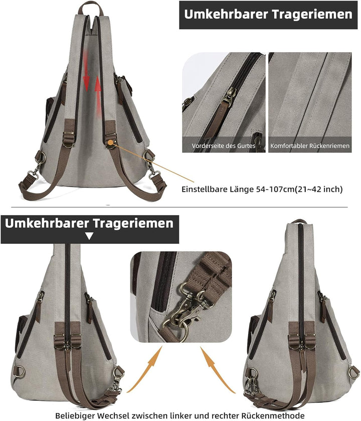 KL928 Canvas Sling Bag Herren und Damen, Crossbody Brusttasche Schulterrucksack Schultertasche Rucks