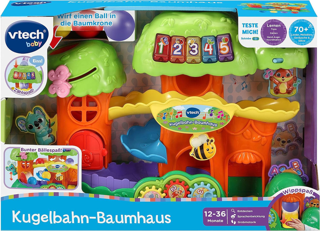 VTech Baby Kugelbahn-Baumhaus – Interaktive Kugelbahn mit Leuchttasten, Tieren und spannenden Elemen