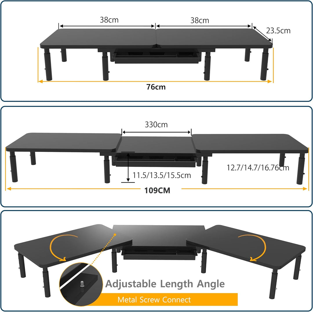 ETHU Dual-Monitor-Ständer, Doppelmonitor-Riser für Länge und Winkel verstellbarer Desktop-Monitor-Re