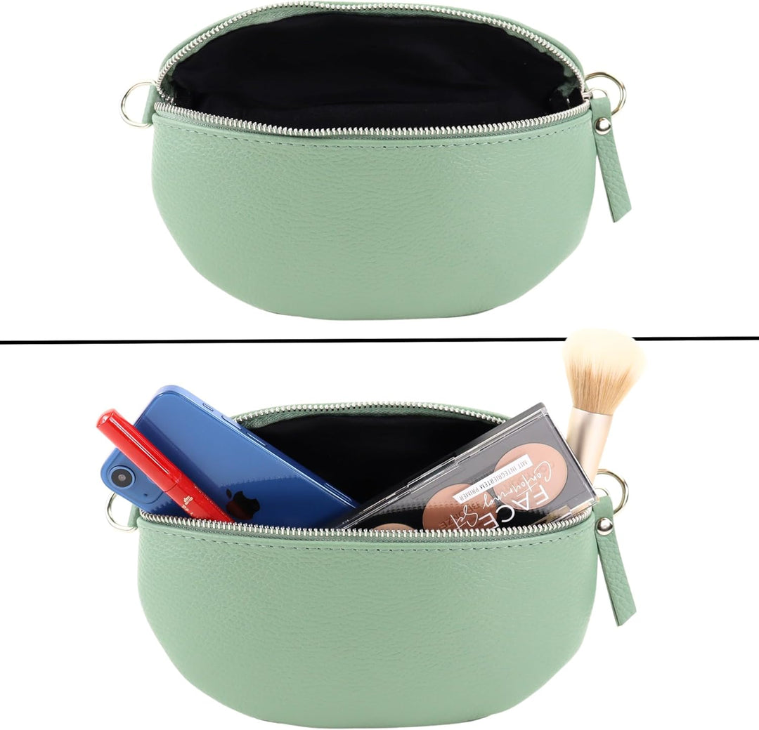 Blade Bauchtasche Damen Echtleder, stylische Gürteltasche Damen mit 2 gemusterten und Leder abnehmba