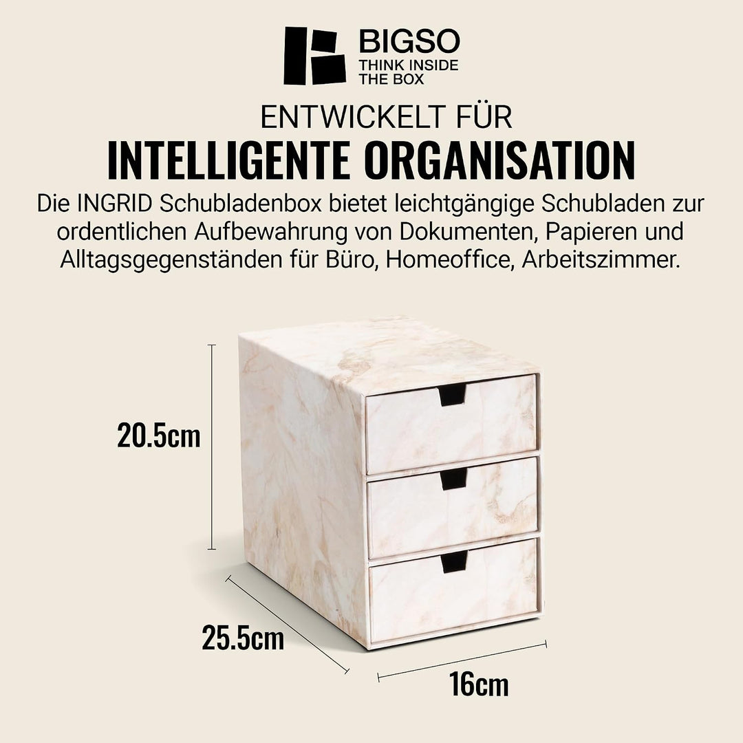 BIGSO INGRID Schubladenbox für Dokumente und Bürobedarf – Schreibtisch Organizer mit 3 Schubladen –