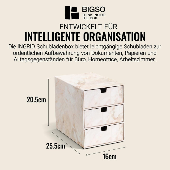 BIGSO INGRID Schubladenbox für Dokumente und Bürobedarf – Schreibtisch Organizer mit 3 Schubladen –