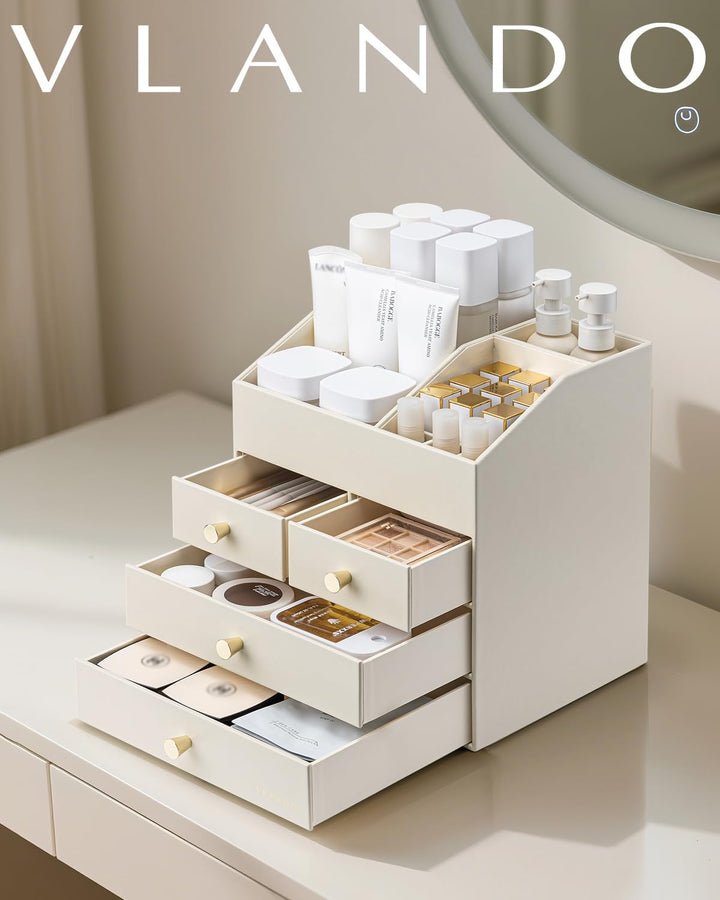 Vlando Make up Organizer mit 4 Schubladen, Schminktisch Organizer, Kosmetik Organizer, Schmink Organ