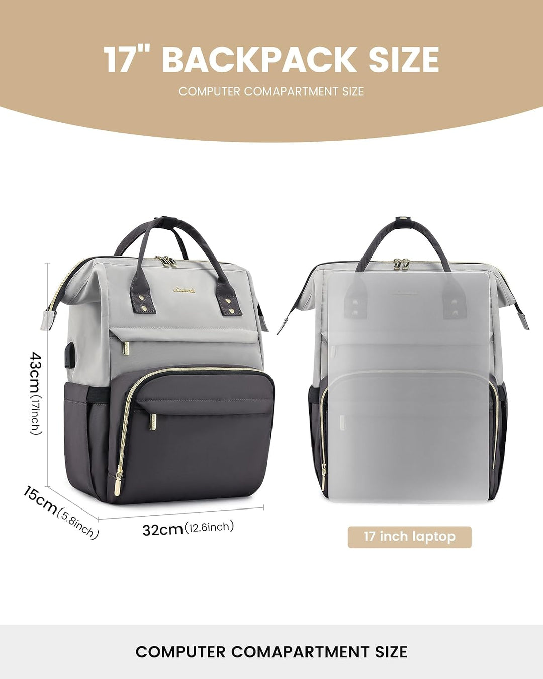 LOVEVOOK Rucksack Damen, Laptop Rucksack 17 Zoll, Schulrucksack Teenager | Reiserucksack Arbeitsruck