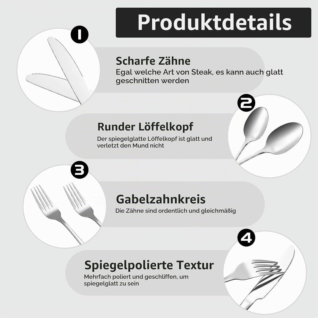 Campingbesteck Set für 4 Personen - Tragbares Edelstahl Outdoor Geschirr Set für Camping, Picknick u
