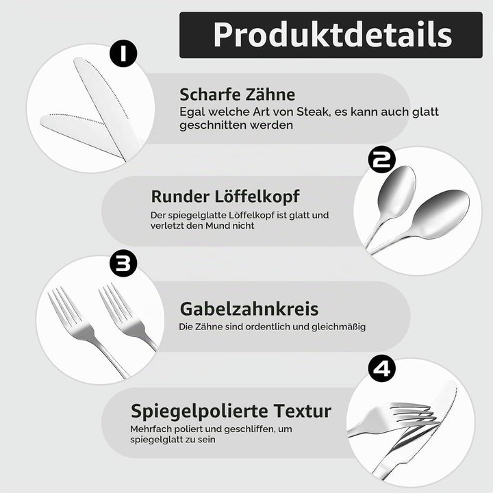Campingbesteck Set für 2 Personen, Tragbares Edelstahl Outdoor Geschirr Set für Camping, Picknick un