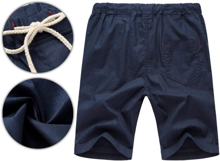 JustSun Kurze Hosen Herren Leinen Shorts Leicht Atmungsaktiv mit Tunnelzug S Schwarz, S Schwarz