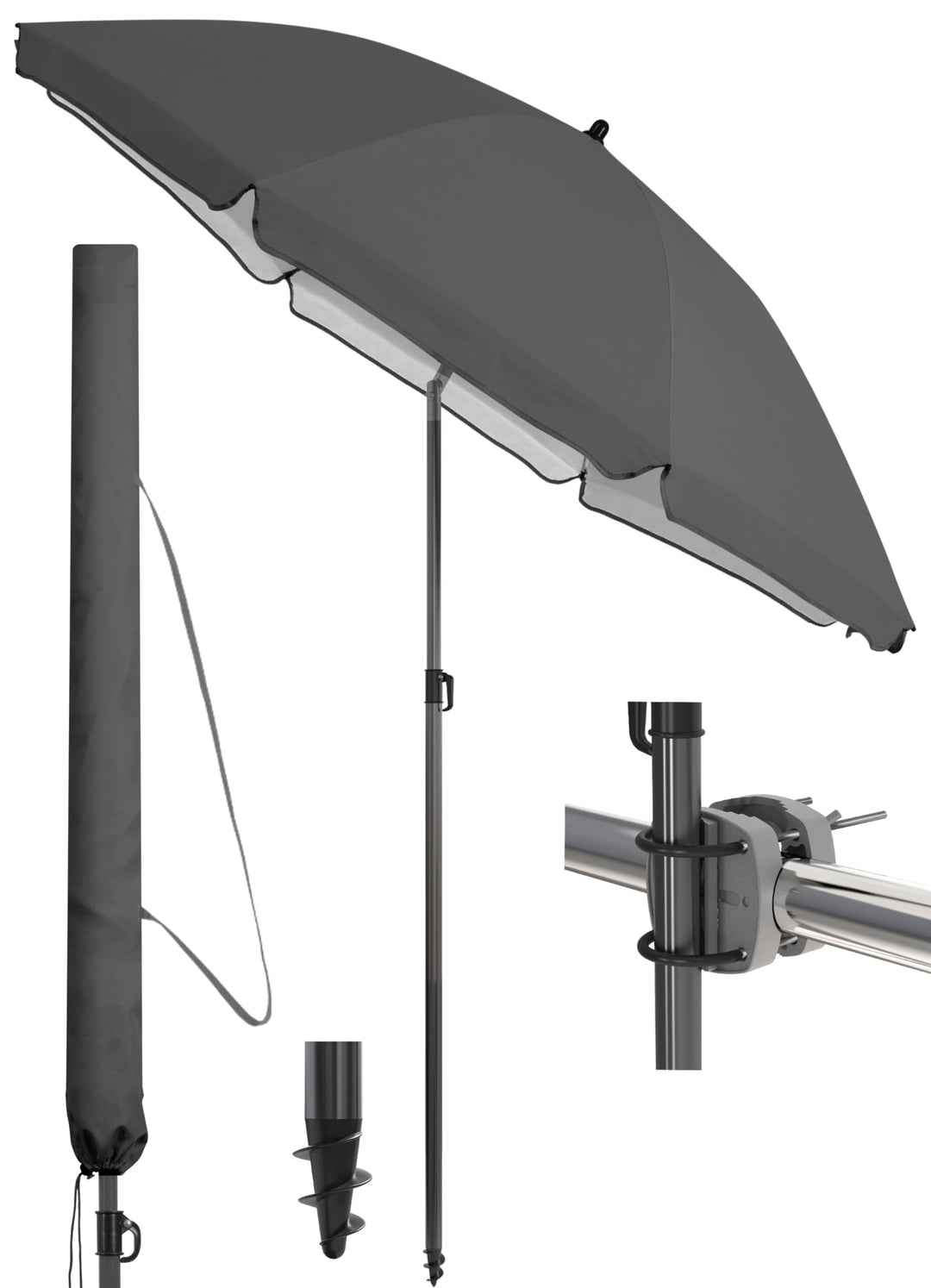 4smile Sonnenschirm Balkon SunnyJoy Ø 200 cm, 3-IN-1 Set - UPF 50+ Balkon Schirm + Sonnenschirmhalte