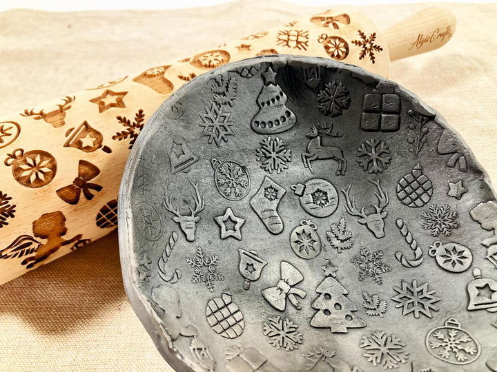 WEIHNACHTSGESCHENKE Nudelholz mit Muster Weihnachten Backen - Teigroller Holz für DIY Weihnachten Pl