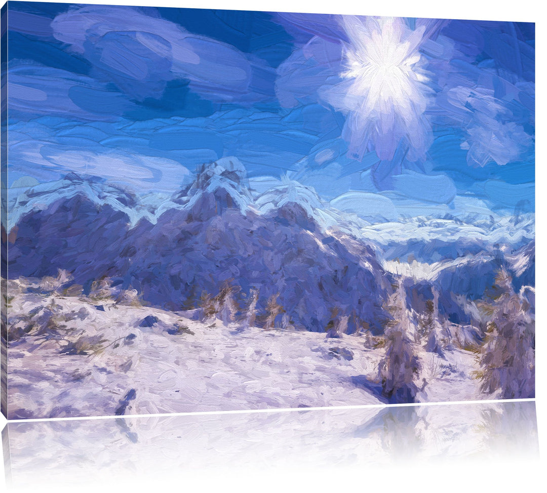 Pixxprint Winterlandschaft als Leinwandbild/Grösse: 100x70 cm/Wandbild/Kunstdruck/fertig bespannt, 1
