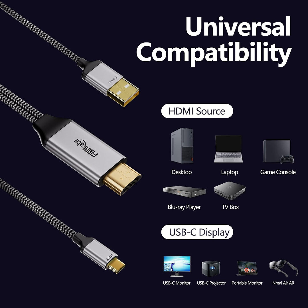 fairikabe HDMI auf USB C Kabel 4K @ 60Hz, HDMI auf USB Typ C Adapterkabel 2,0m mit USB Stromkabel, k