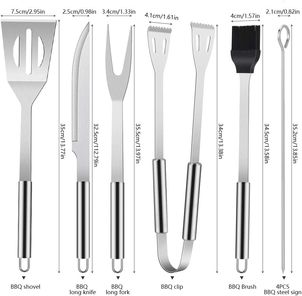 Grillbesteck BBQ Grillzubehör, 9 PCS Grill Werkzeugset Edelstahl Barbecue-Utensilien, BBQ Grillen Ko