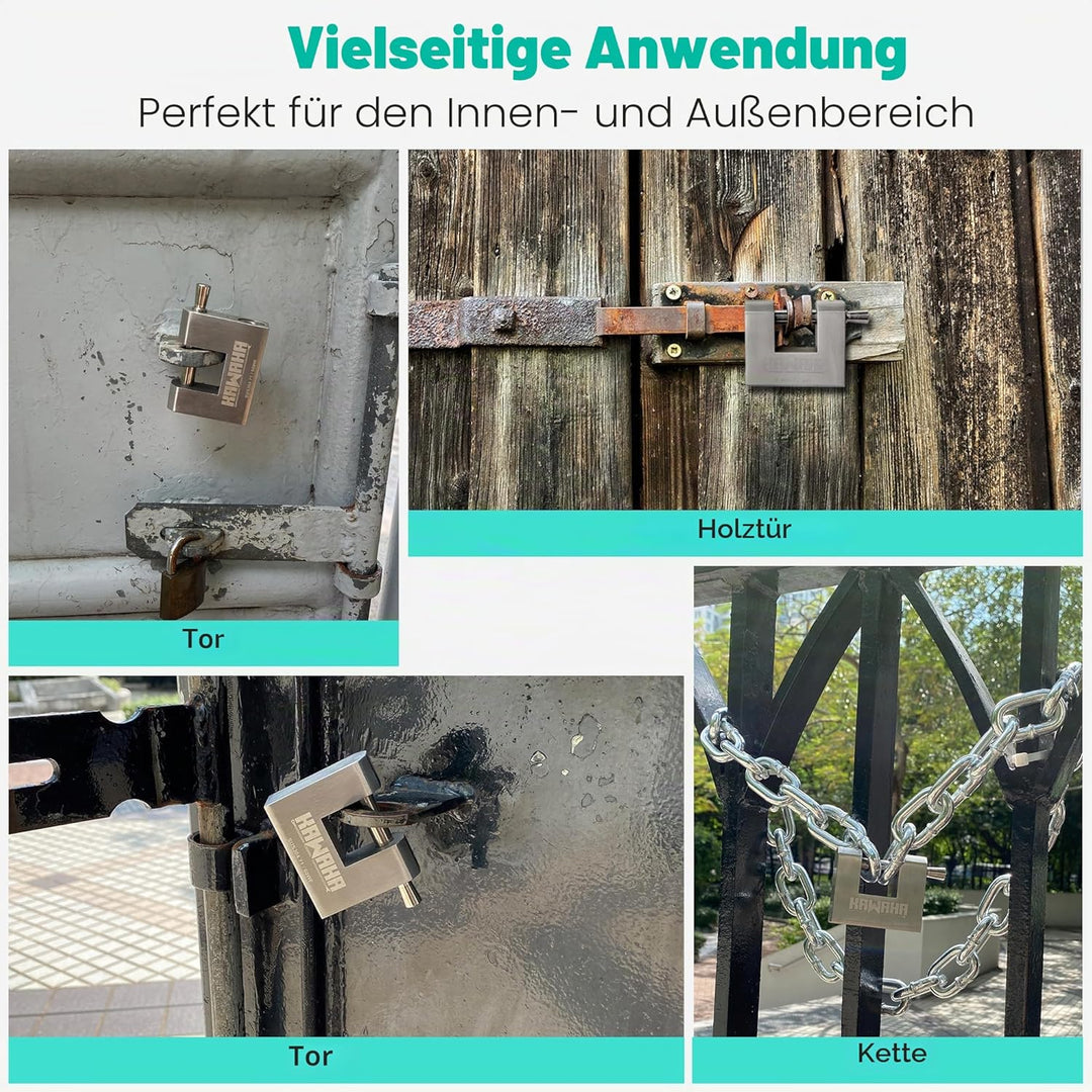 71/60-4PS Edelstahl-Vorhängeschloss in D-Form mit Edelstahlschlüssel für Garagentor, Container, Schu