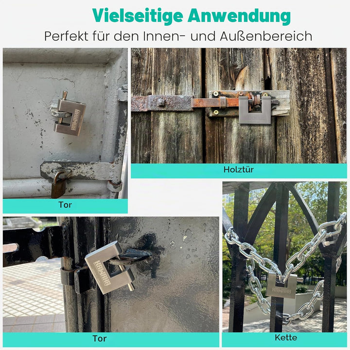 71/60-4PS Edelstahl-Vorhängeschloss in D-Form mit Edelstahlschlüssel für Garagentor, Container, Schu