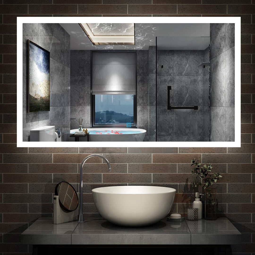 Aica Sanitär Badspiegel mit Beleuchtung 120×70cm 3 Lichfarbe dimmbar Memory Wand/Touchschalter Anti-