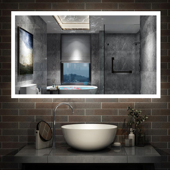 Aica Sanitär Badspiegel mit Beleuchtung 120×70cm 3 Lichfarbe dimmbar Memory Wand/Touchschalter Anti-