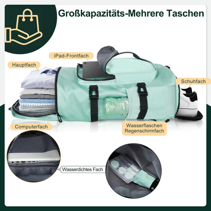 Sporttasche Herren, 30L Damen Sporttasche Rucksack, Klein Sportrucksack mit Schuhfach und Nassfach,