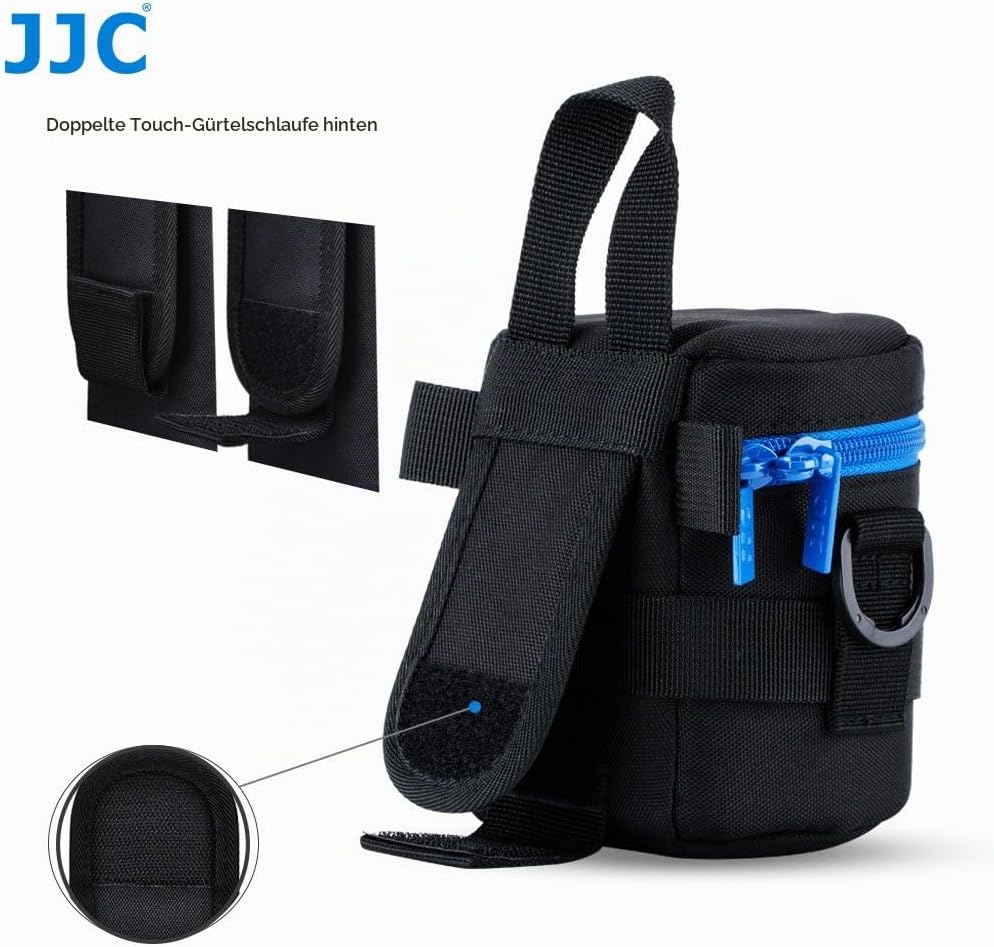 JJC Deluxe Objektiv Tasche mit 1 x Umhängeband, Wasserabweisend, Schwarz, passt Objektiv Durchmesser