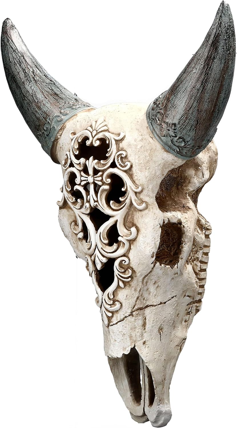 Pacific Giftware Bison Schädel mit Verzierungen | Wanddeko Totenkopf Rind Büffel