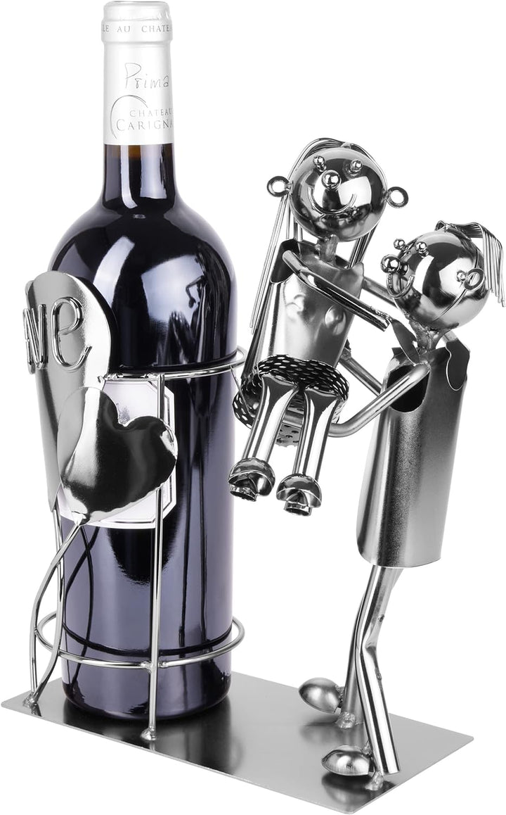 Brubaker Flaschenhalter Liebespaar mit Herzen Metall Skulptur inklusive