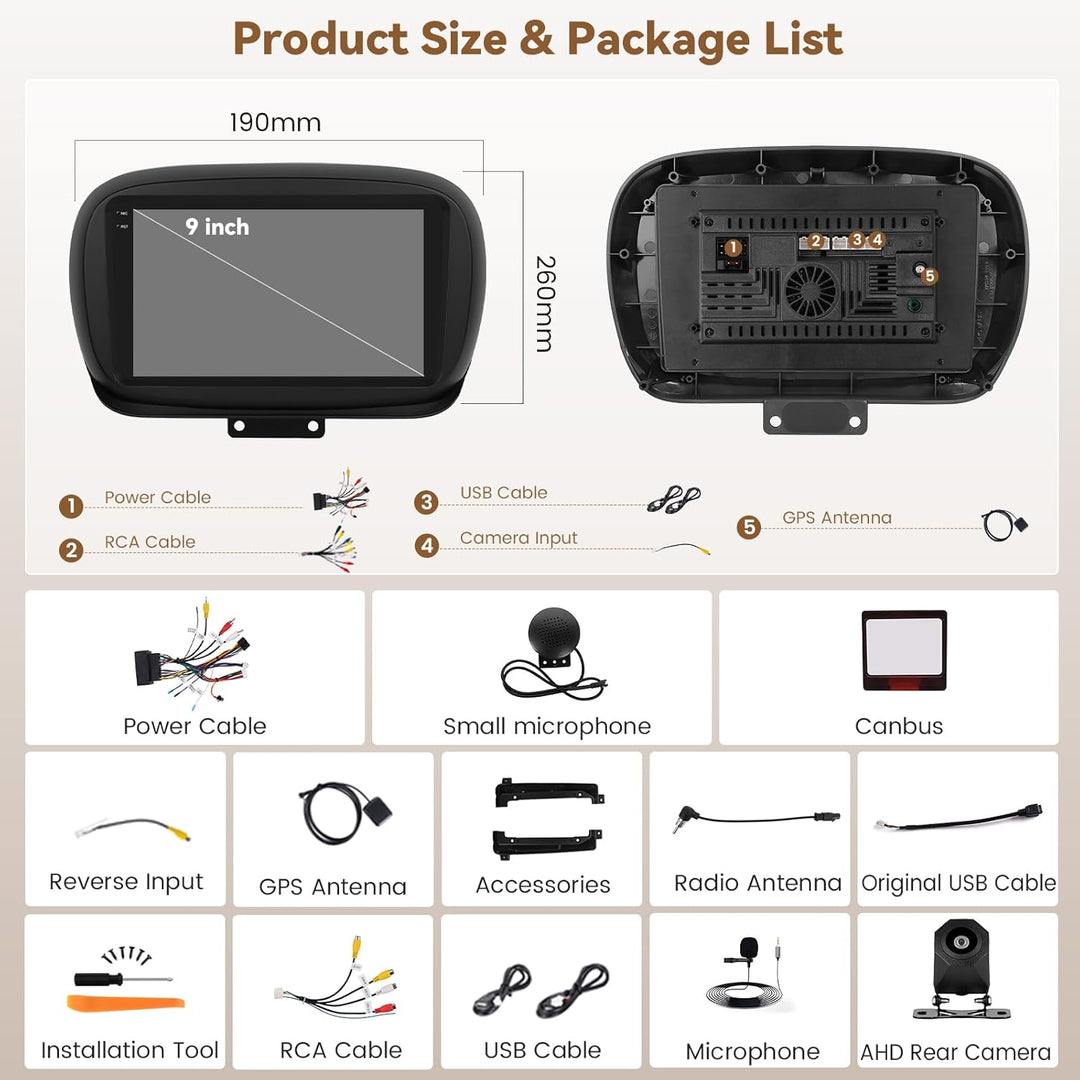 Hikity Android 15 4+64G Autoradio für FIAT 500X 2014-2020 mit 9 Zoll Incell Touchscreen, Autoradio 2