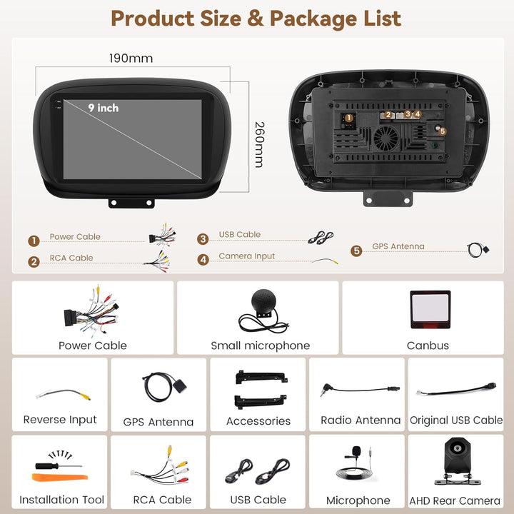 Hikity Android 15 4+64G Autoradio für FIAT 500X 2014-2020 mit 9 Zoll Incell Touchscreen, Autoradio 2