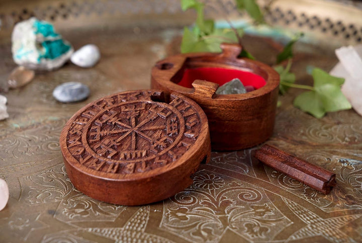 Windalf Vikings Schmuckdose COMPA Ø 9 cm Wikinger Kompass Vegvisir Schmuckschatulle Geschenkbox Hand