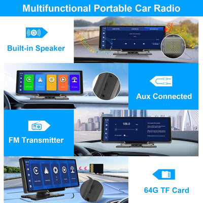 Podofo Tragbarer Autoradio mit Wireless Apple Carplay Android Auto, 9,3 Zoll Radio mit Bluetooth, FM