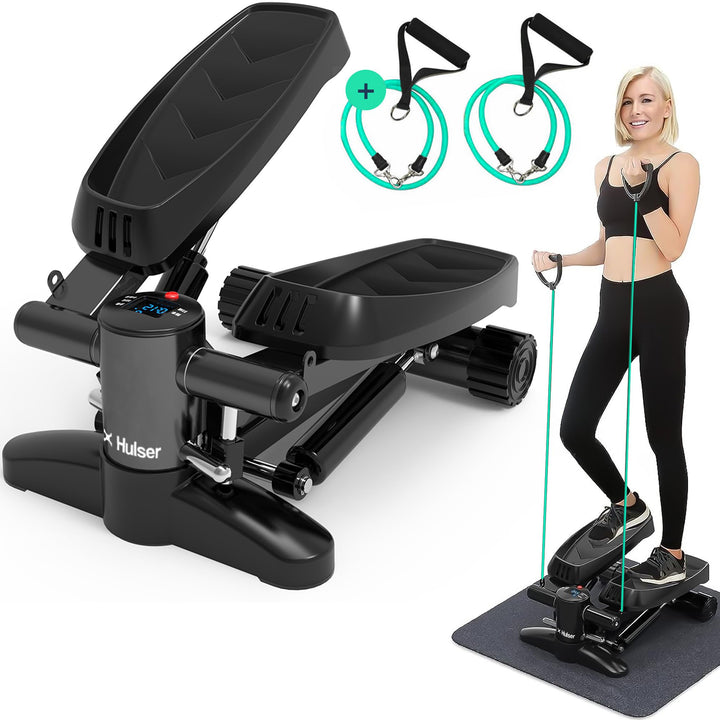 Hulser 2-in-1 Stepper für Zuhause mit Display - Ganzkörpertrainer mit Widerstandsbändern &amp; Griffen -